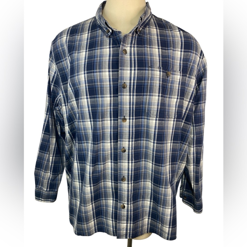 C.E. Schmidt Workwear Blue Plaid Long Sleeve Button Up Men's Shirt 3XL